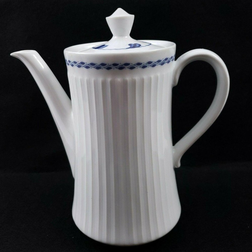 Royal Worcester Coffee Pot White With Blue Leaves